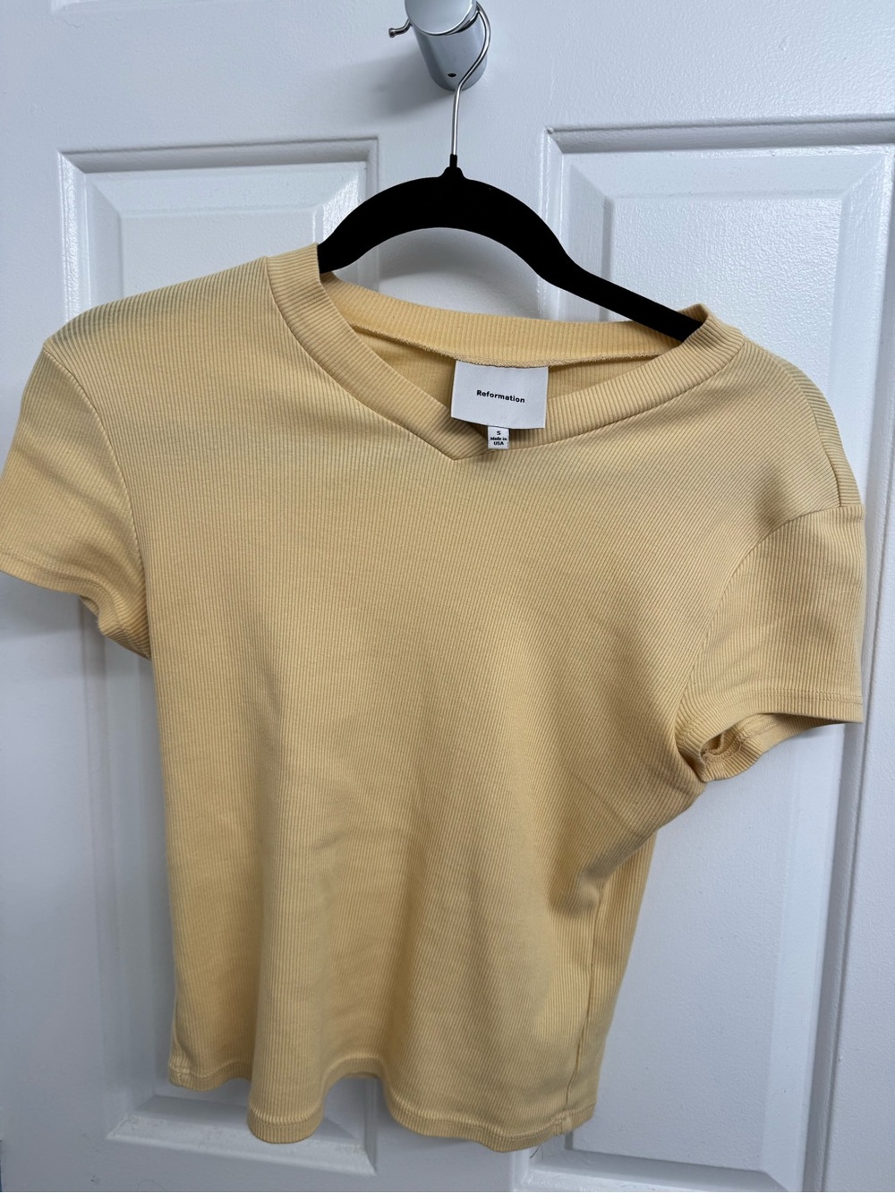 Reformation Pale Yellow Ribbed Short Sleeve Tee
